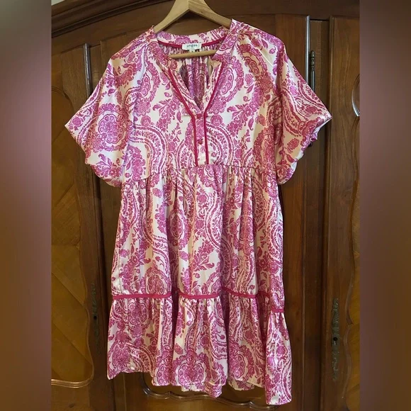 Umgee Queen of Pink Satin Dress w puff sleeves Oversized Size M - Picture 3 of 6
